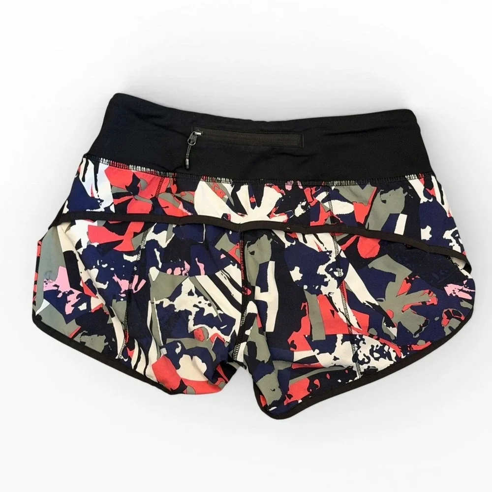Lululemon Speed Up Shorts Floral Print Black Red Running Athletic Lined Size 2